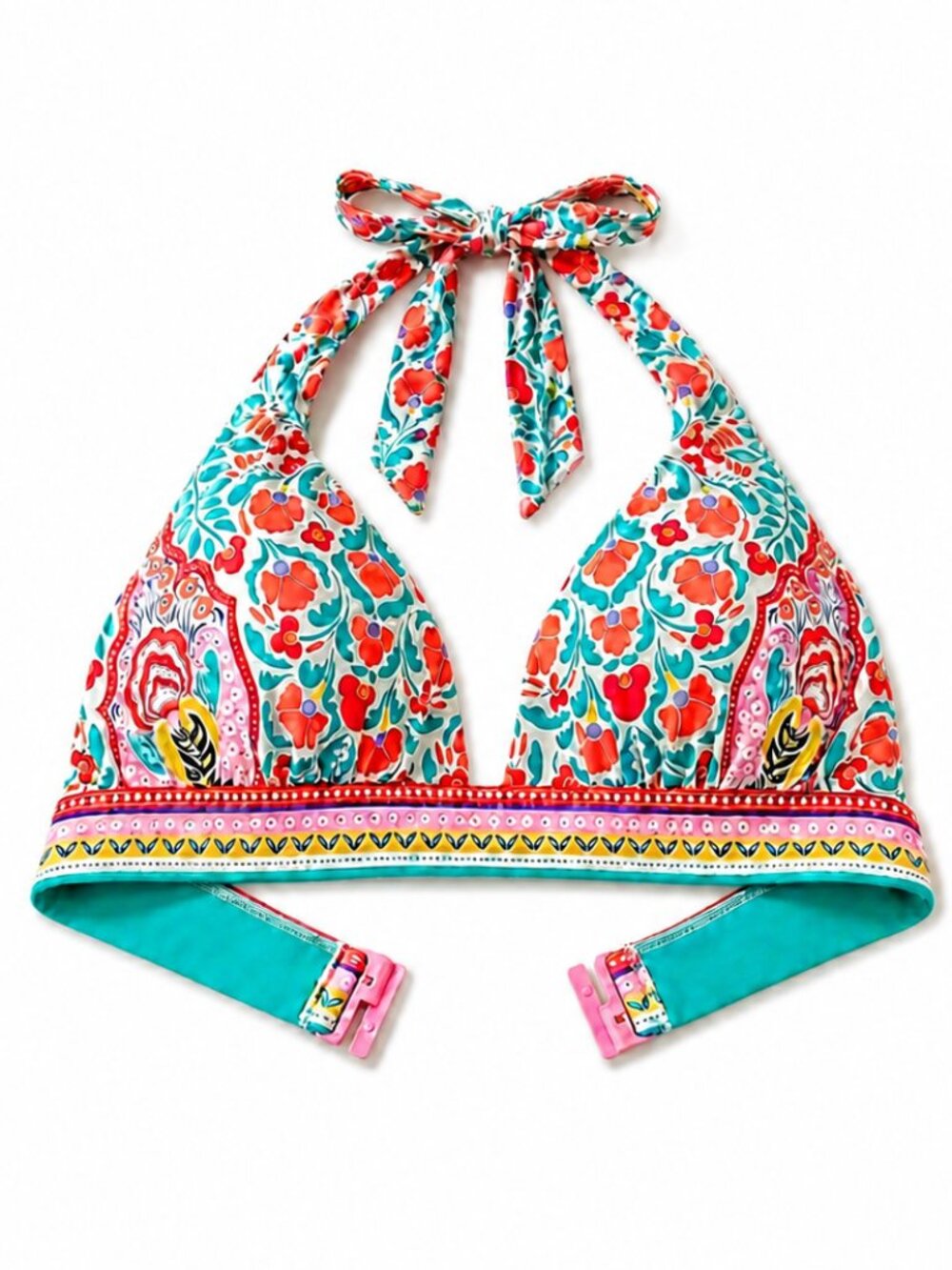 Boden Porto Halter Bikini Top Multi-Color Folk Floral Size 12 NWT